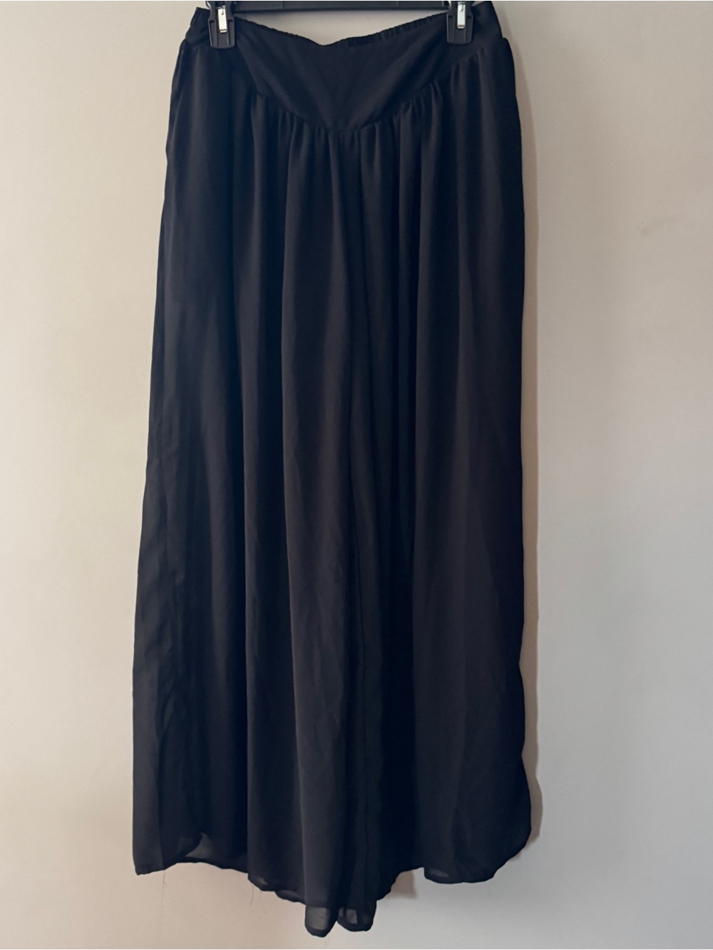 Women's Black Wide-Leg sheer pants with shorts | L